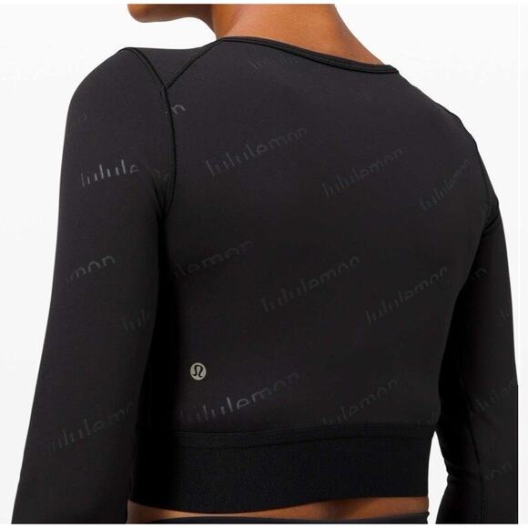 Lululemon Wunder Train Cropped Special Edition Black Logo Long Sleeve Top 6 - Picture 2 of 6